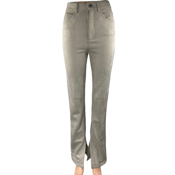 Zara Cream Beige Faux Suede Split Hem High Waist Flared Bootcut Trousers Pants 0 - Picture 1 of 4